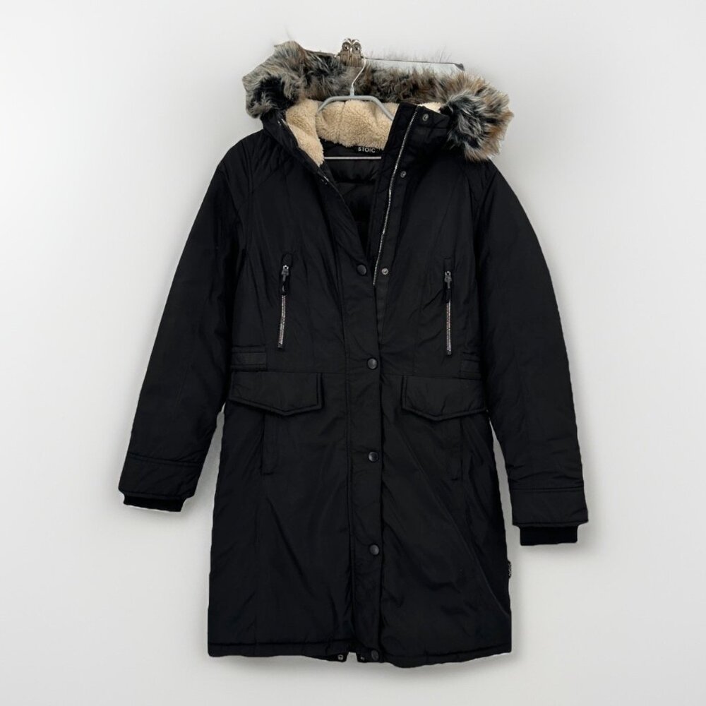 Stoic Insulated Down Parka Jacket with Removable Hood Faux Fur Lined size S